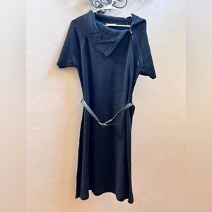Black belted sweater dress